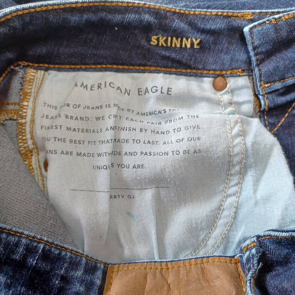 American Eagle Men's 28x32 Skinny Medium Wash Denim Blue Jeans Distressed - Picture 7 of 10